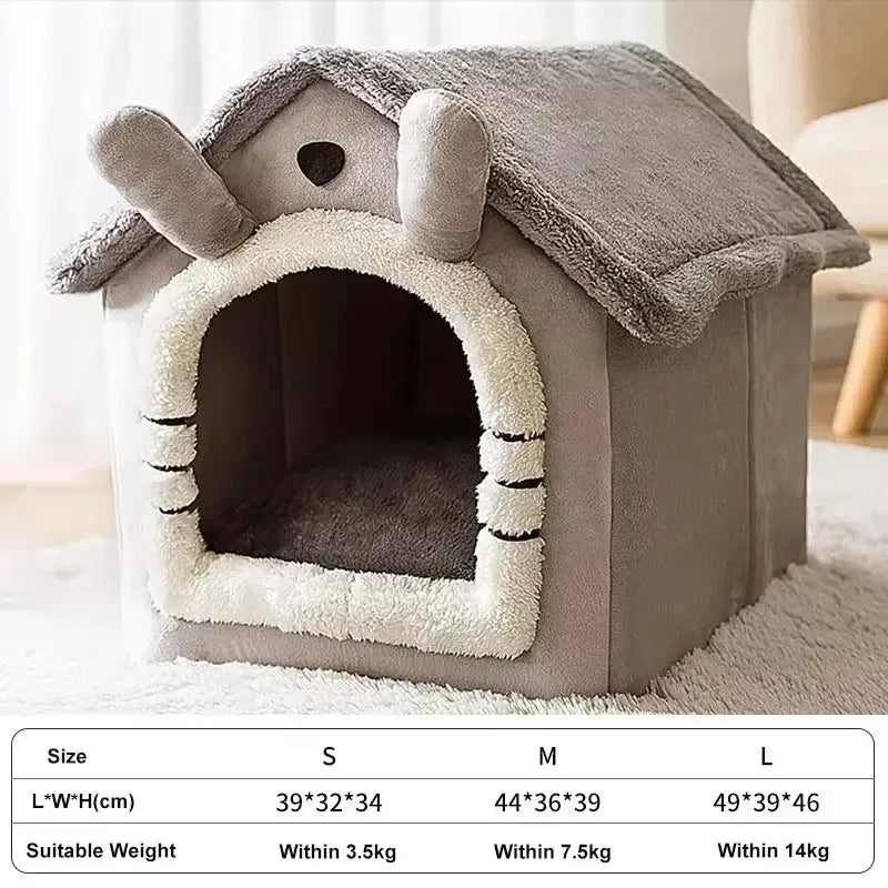 Foldable Pet House Bed - Warm Winter Cave for Small & Medium Dogs and Cats
