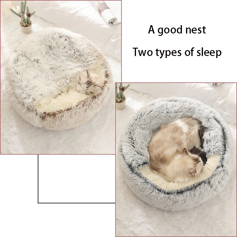 Premium Plush Round Pet Bed - Cozy Sleeping Nest for Cats & Small Dogs