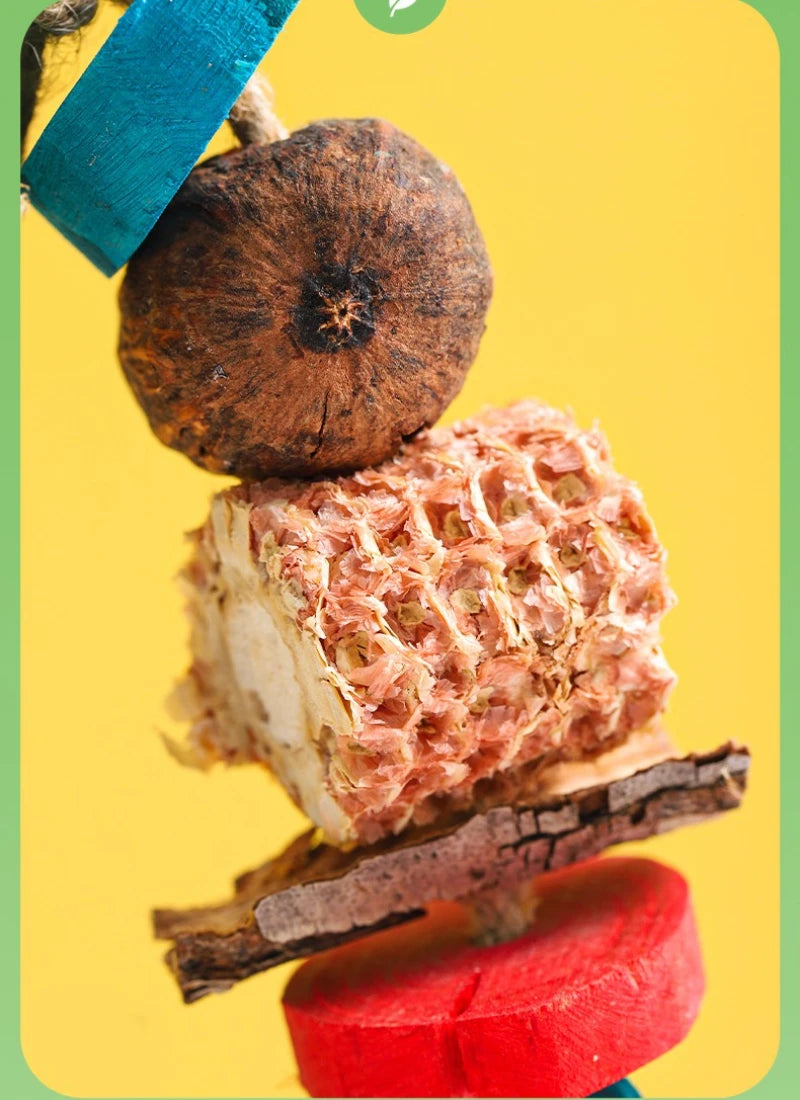 Natural Bird Parrot Chewing Toy - Corn Cob & Wood Hanging Decoration
