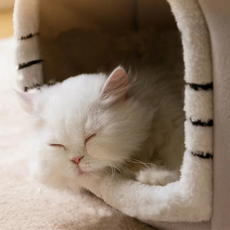Cozy Cave Pet Bed - Foldable Winter Warm House for Cats & Small Dogs
