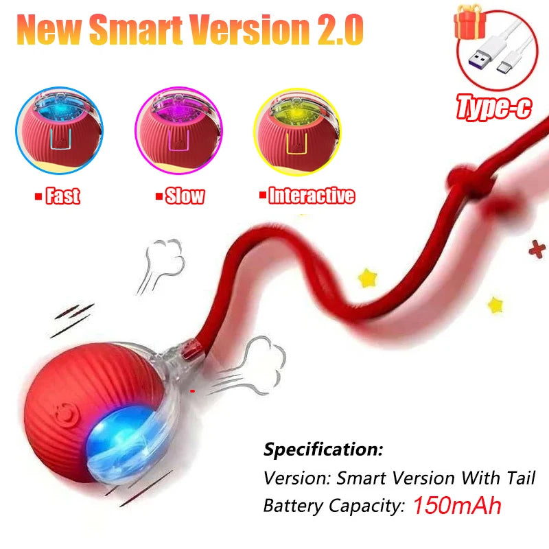 Interactive Cat Ball Toy - Automatic Rolling Smart Pet Toy with Faux Tail