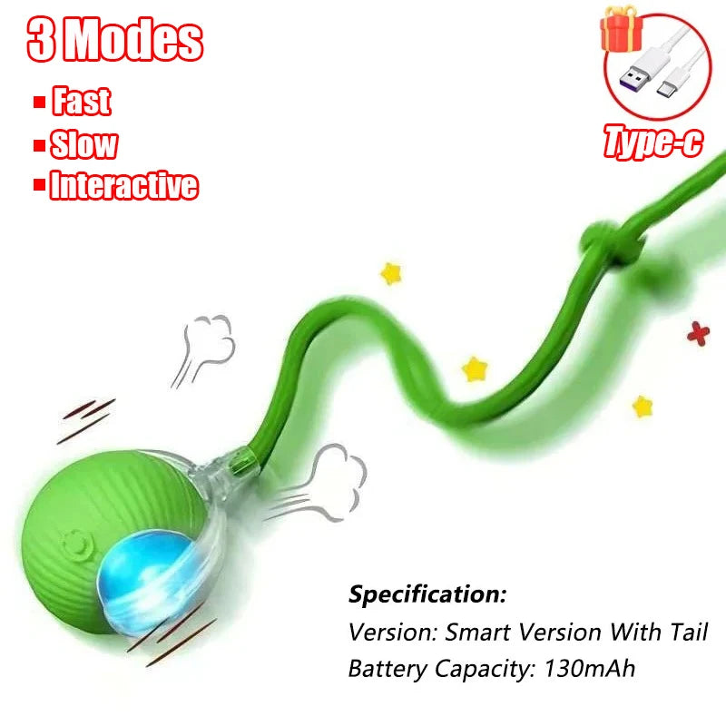 Interactive Cat Ball Toy - Automatic Rolling Smart Pet Toy with Faux Tail