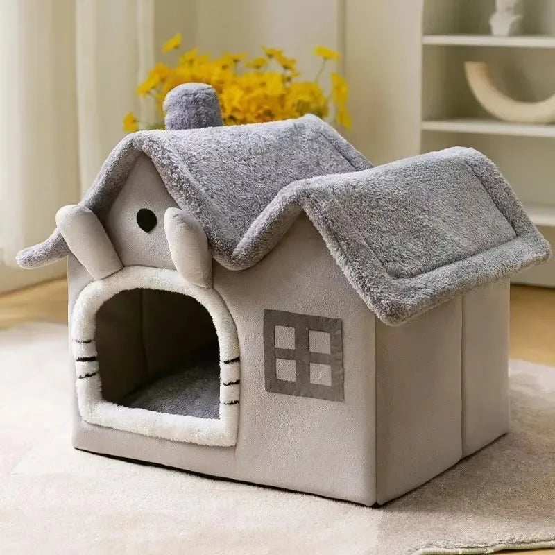 Foldable Pet House Bed - Warm Winter Cave for Small & Medium Dogs and Cats