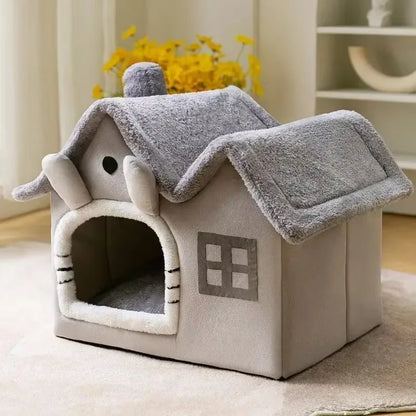 Foldable Pet House Bed - Warm Winter Cave for Small & Medium Dogs and Cats