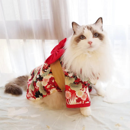 Japanese Style Pet Kimono Coat - Lightweight Summer Outfit for Cats & Dogs
