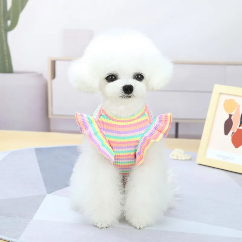 Pet Ruffle Striped Dress - Adorable Skirt & Vest for Dogs and Cats