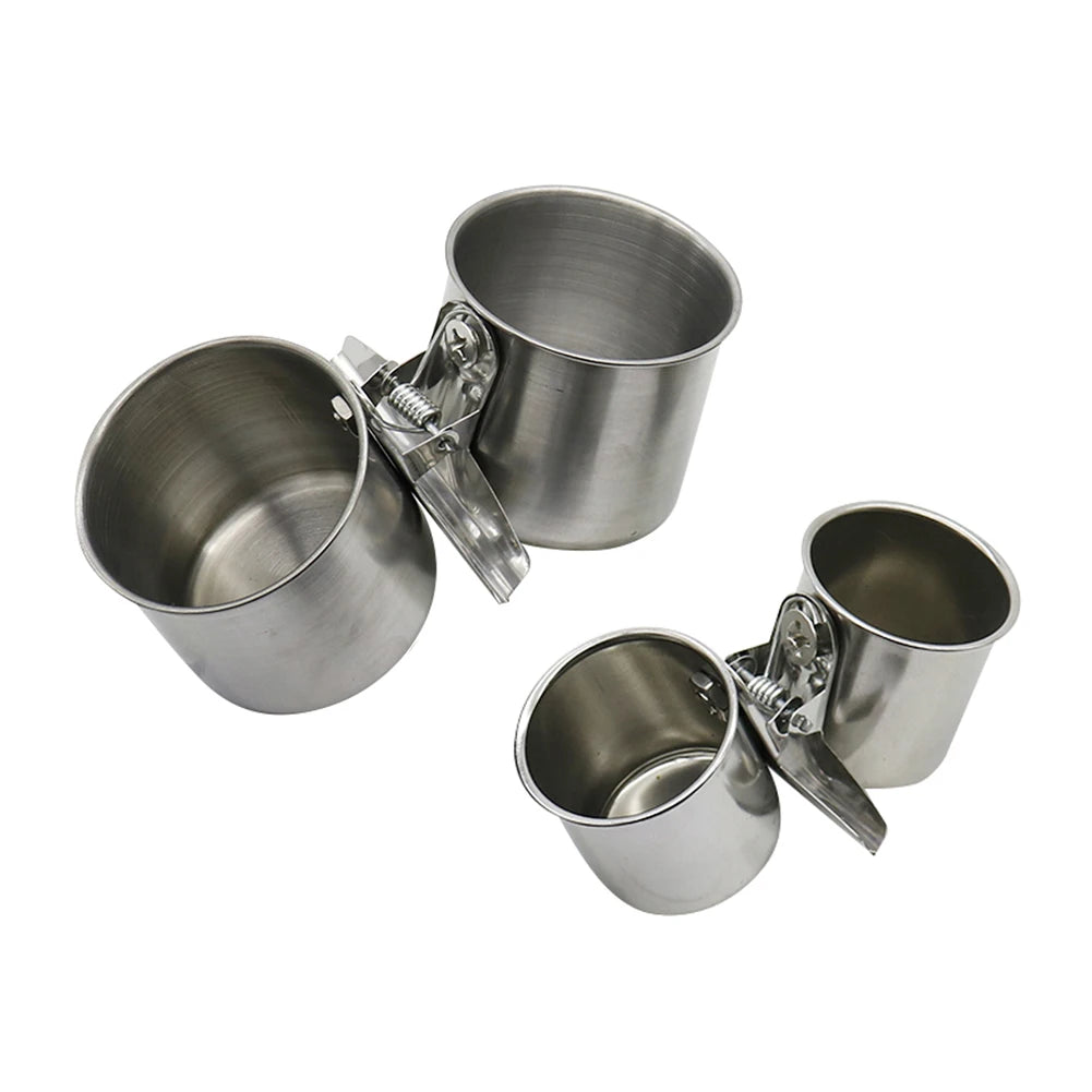 Stainless Steel Bird Feeder with Clip - Double & Single Cup Options