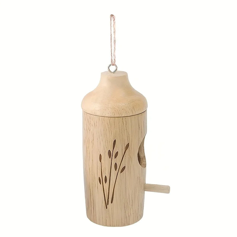 Wooden Hanging Hummingbird House - Handcrafted Outdoor Bird Nest