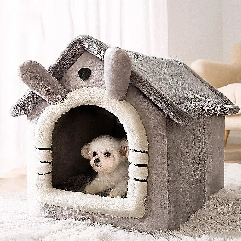 Foldable Pet House Bed - Warm Winter Cave for Small & Medium Dogs and Cats