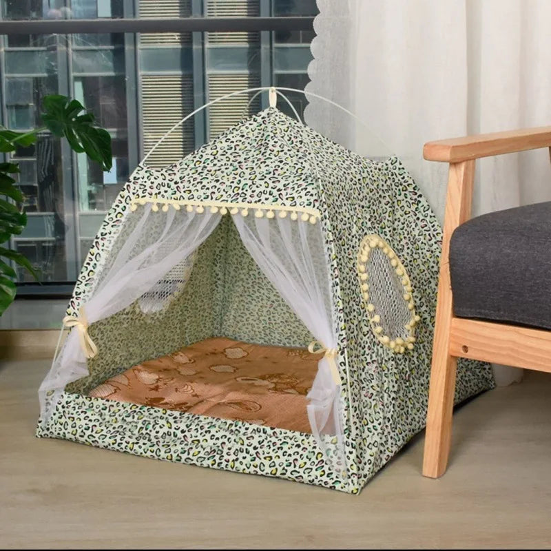 Semi-Enclosed Floral Cat Tent - Cozy All-Season Pet Bed