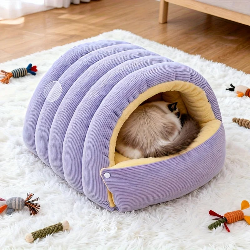 Winter Warm Cat Bed - Cozy Pet Sleeping Cave