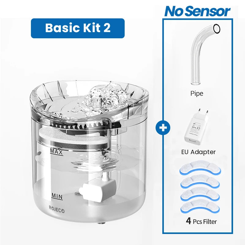 ROJECO Automatic Cat Water Fountain with Smart Sensor - 2L Pet Drinking Dispenser