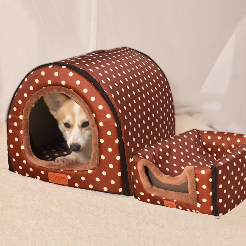 Cozy Star Print Pet House - Foldable Dog & Cat Bed