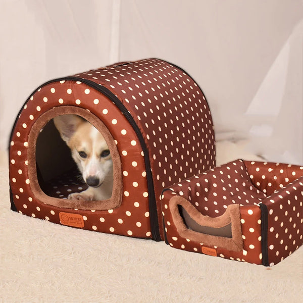 Cozy Star Print Pet House - Foldable Dog & Cat Bed
