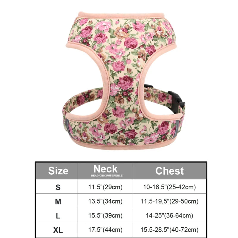 Floral Print Dog Harness and Leash Set - Adjustable Comfort Vest for Small to Large Dogs