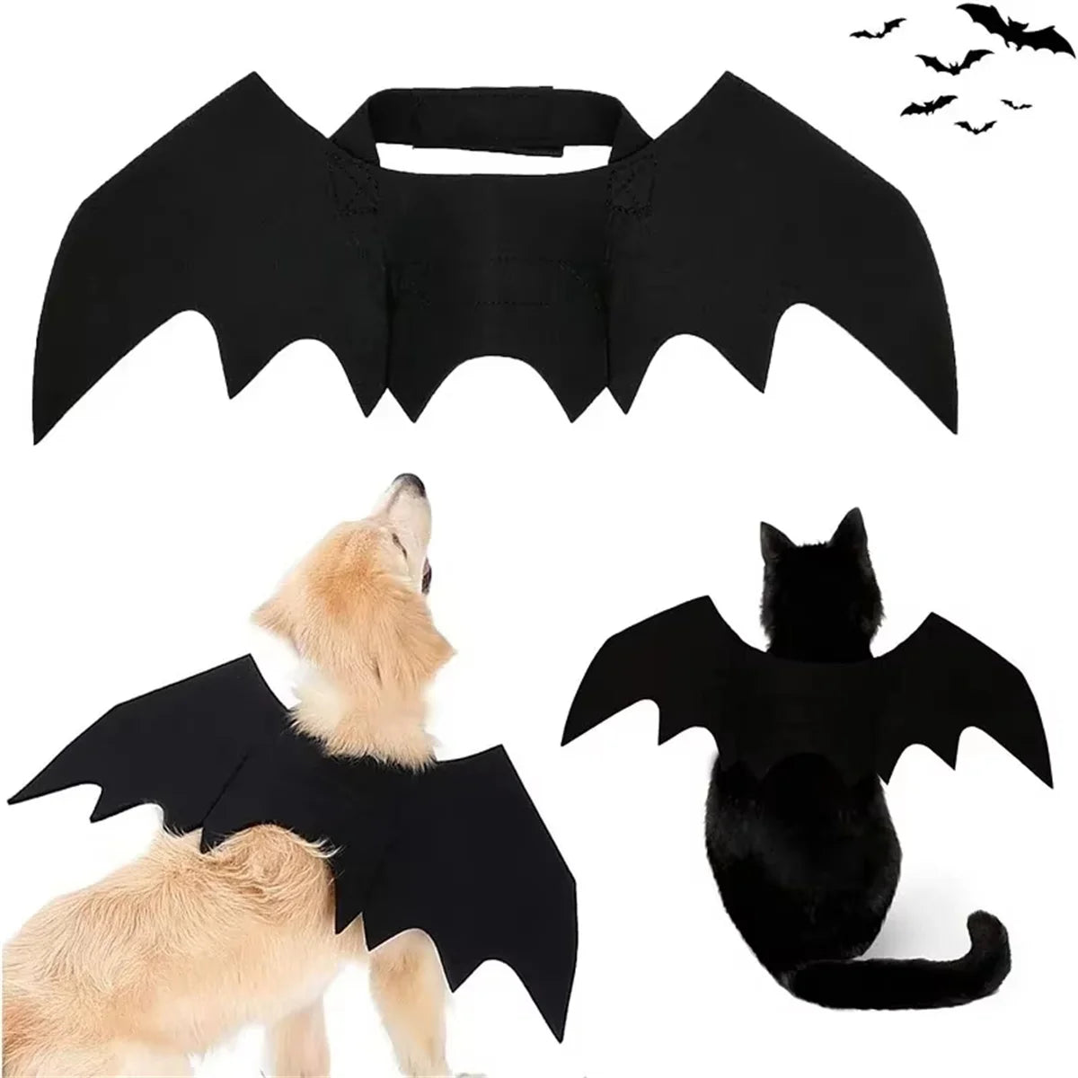 Halloween Pet Bat Wings Costume with Pumpkin Bells - Cat & Dog Cosplay Outfit