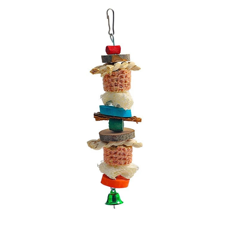 Natural Bird Parrot Chewing Toy - Corn Cob & Wood Hanging Decoration