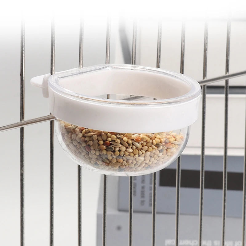 Detachable Bird Feeding Bowl - Transparent Hanging Feeder for Parrots & Small Birds