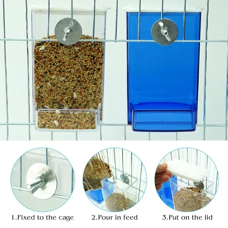 Automatic Bird Feeder Dispenser with Anti-Splash Design for Parakeets