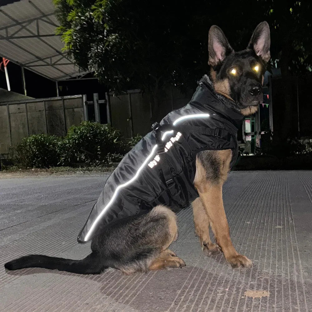 Premium Winter Dog Coat with Fur Collar for Large Dogs