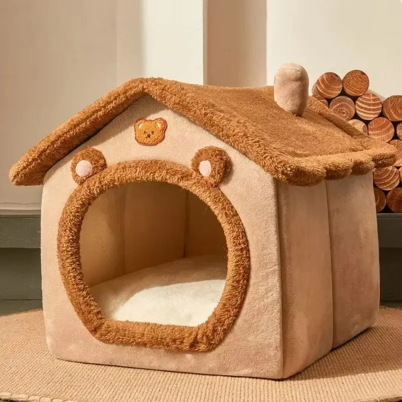 Foldable Pet House Bed - Warm Winter Cave for Small & Medium Dogs and Cats