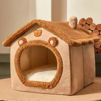 Foldable Pet House Bed - Warm Winter Cave for Small & Medium Dogs and Cats