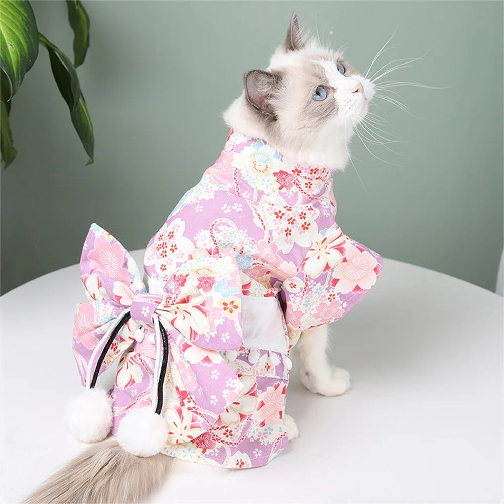 Japanese Style Pet Kimono Coat - Lightweight Summer Outfit for Cats & Dogs
