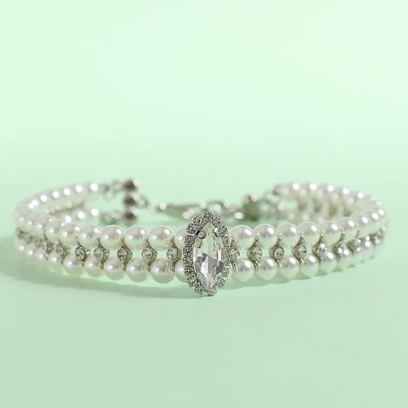 Luxury Pearl & Rhinestone Pet Collar Necklace for Cats and Small Dogs