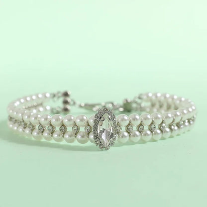 Luxury Pearl & Rhinestone Pet Collar Necklace for Cats and Small Dogs