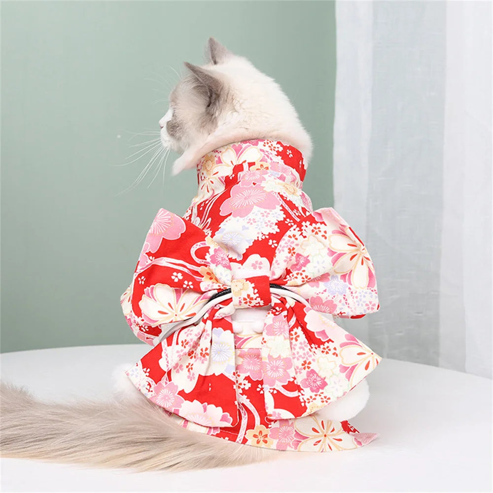 Japanese Style Pet Kimono Coat - Lightweight Summer Outfit for Cats & Dogs