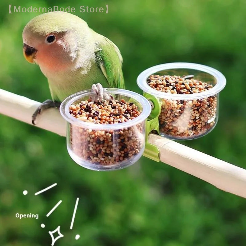 Parrot Food Bowl Feeder Cup with Clip - Bird Cage Water & Food Dispenser
