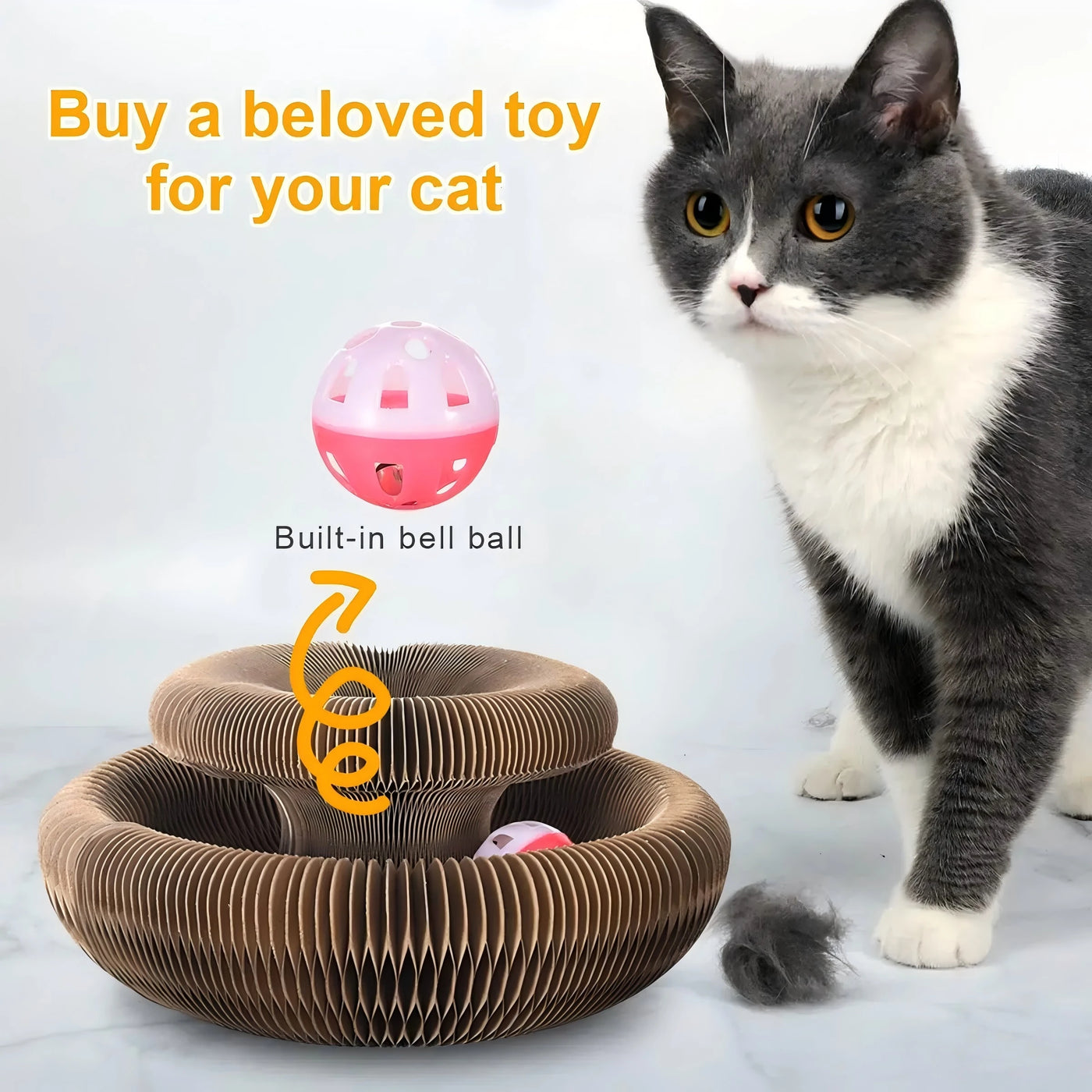 Interactive Cat Scratching Board with Ball Toy - Round Corrugated Scratcher