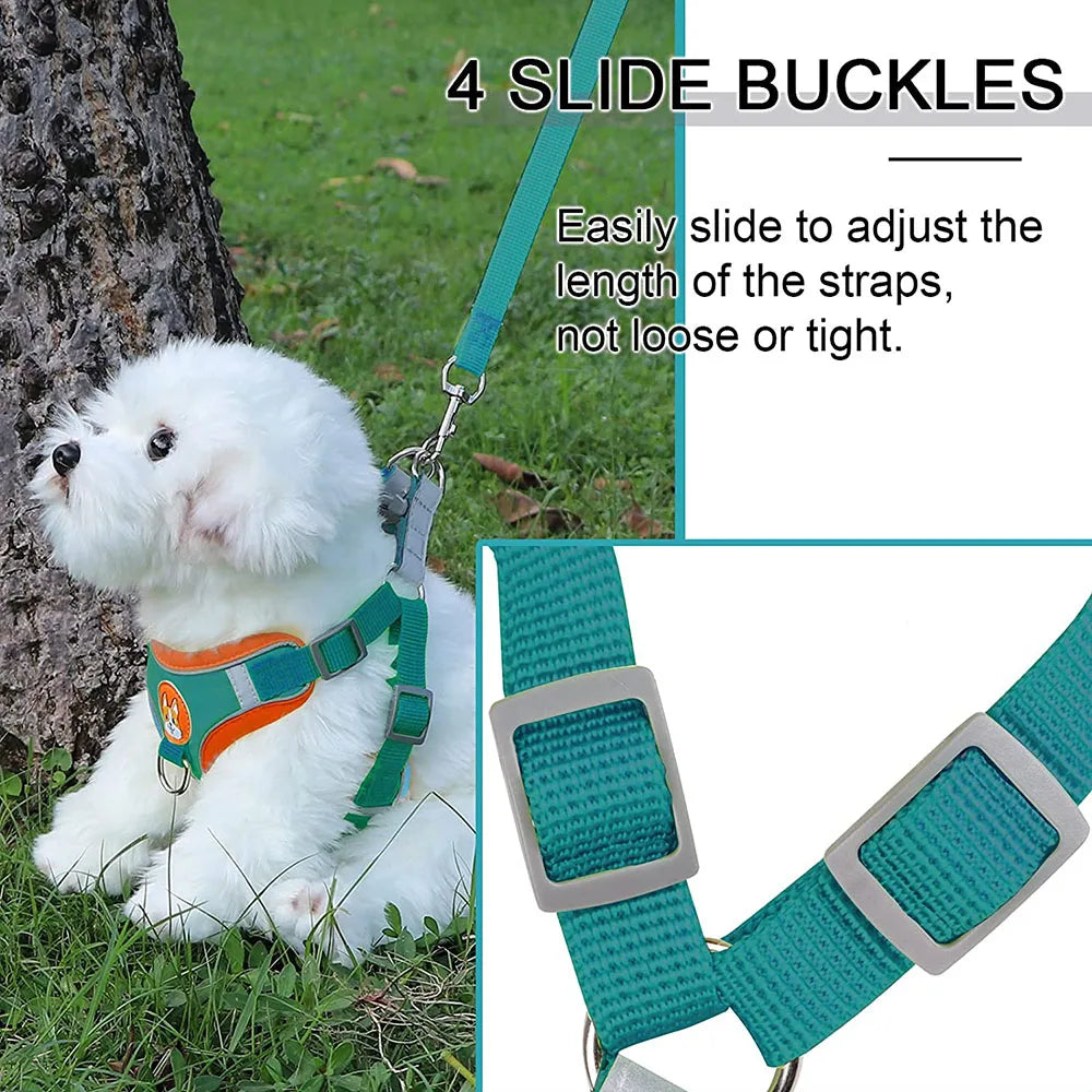Adjustable Step-In Dog Harness with Reflective Safety Vest & Leash Set