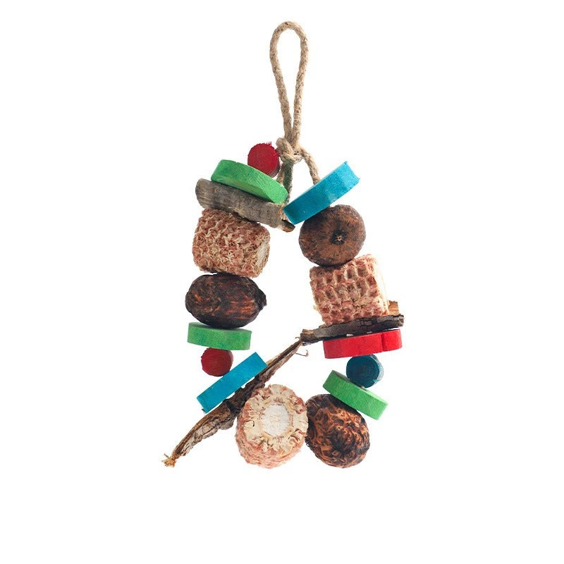 Natural Bird Parrot Chewing Toy - Corn Cob & Wood Hanging Decoration