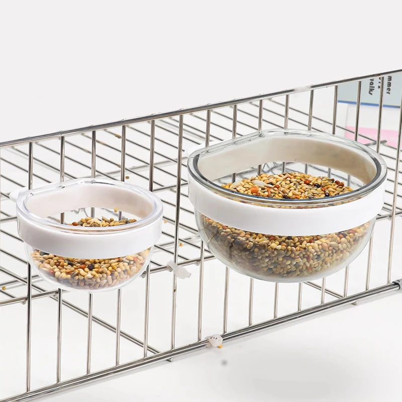 Detachable Bird Feeding Bowl - Transparent Hanging Feeder for Parrots & Small Birds