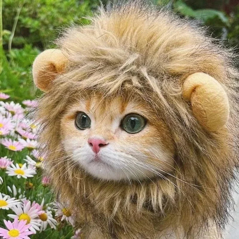 Lion Mane Cat Costume - Adjustable Pet Headgear for Cats & Dogs