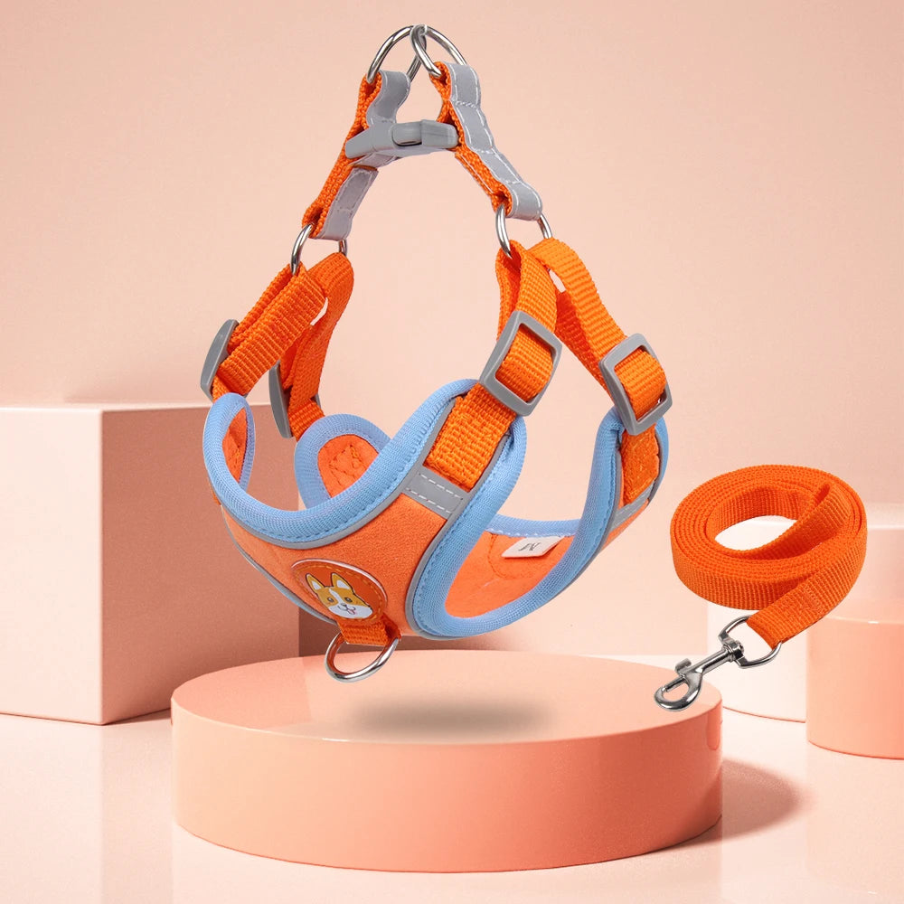 Adjustable Step-In Dog Harness with Reflective Safety Vest & Leash Set