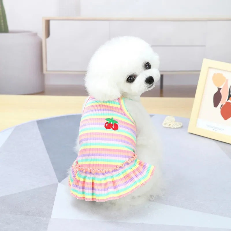 Pet Ruffle Striped Dress - Adorable Skirt & Vest for Dogs and Cats
