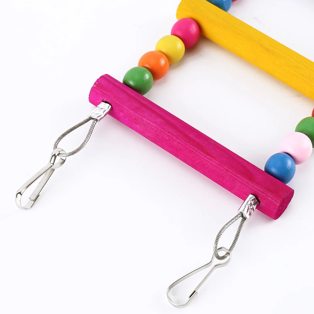 12-Step Wooden Bird Ladder - Colorful Climbing Bridge Toy for Parrots & Parakeets