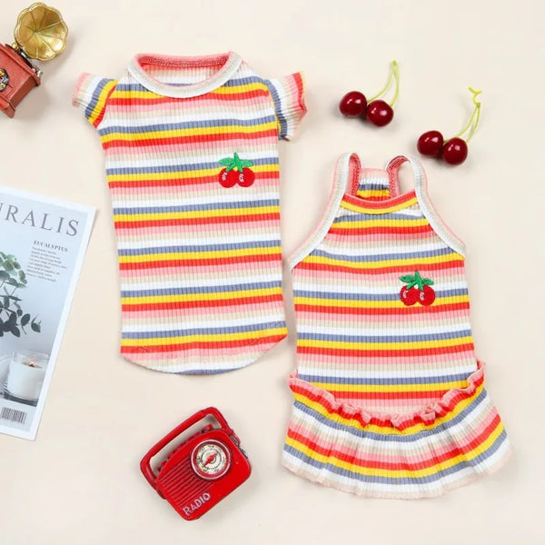 Pet Ruffle Striped Dress - Adorable Skirt & Vest for Dogs and Cats
