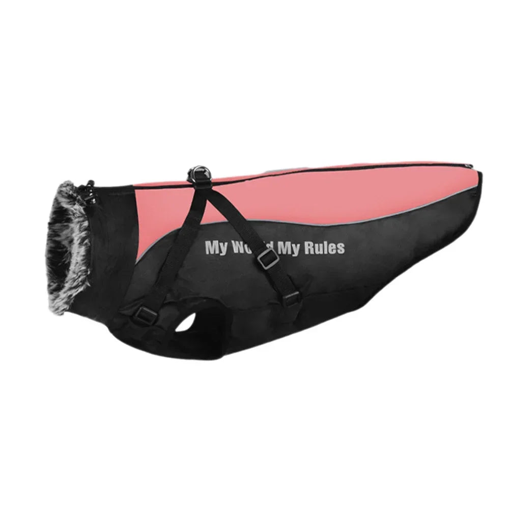 Premium Winter Dog Coat with Fur Collar for Large Dogs