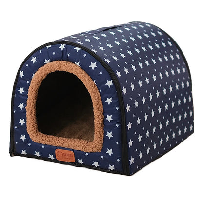 Cozy Star Print Pet House - Foldable Dog & Cat Bed