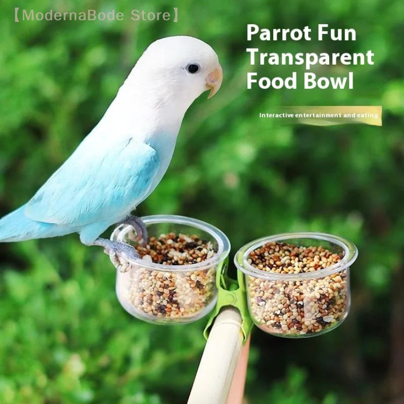 Parrot Food Bowl Feeder Cup with Clip - Bird Cage Water & Food Dispenser