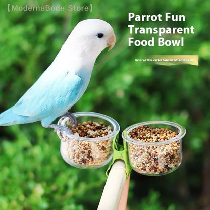 Parrot Food Bowl Feeder Cup with Clip - Bird Cage Water & Food Dispenser