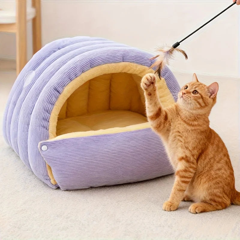 Winter Warm Cat Bed - Cozy Pet Sleeping Cave