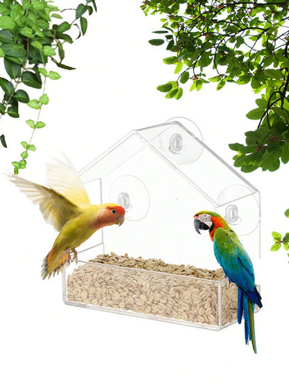 Clear Window Bird Feeder with Suction Cups - Outdoor Hanging Birdhouse