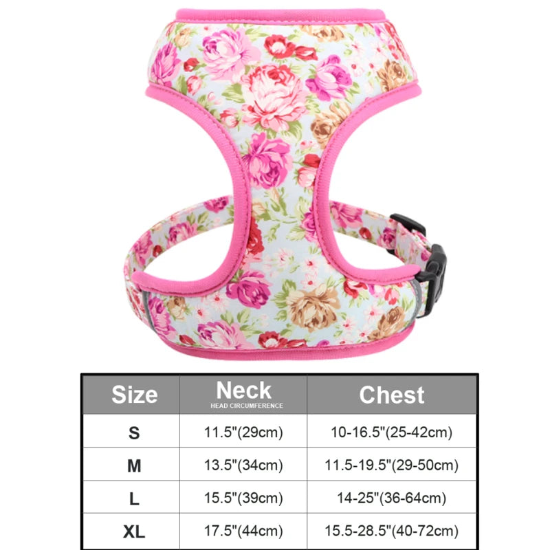 Floral Print Dog Harness and Leash Set - Adjustable Comfort Vest for Small to Large Dogs