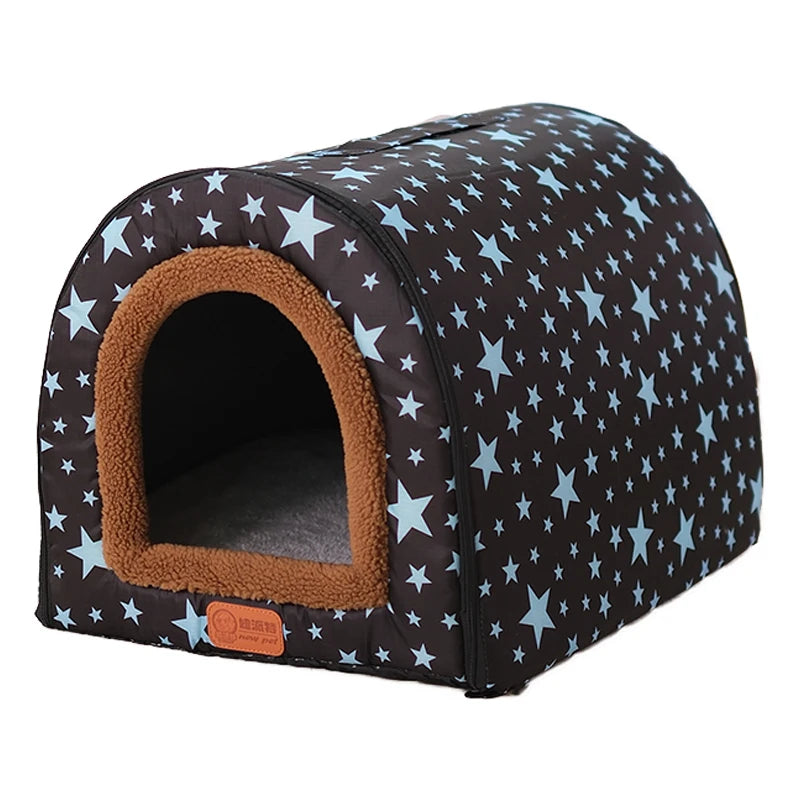 Cozy Star Print Pet House - Foldable Dog & Cat Bed