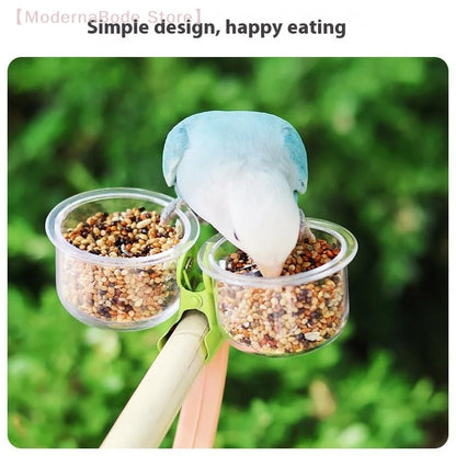 Parrot Food Bowl Feeder Cup with Clip - Bird Cage Water & Food Dispenser