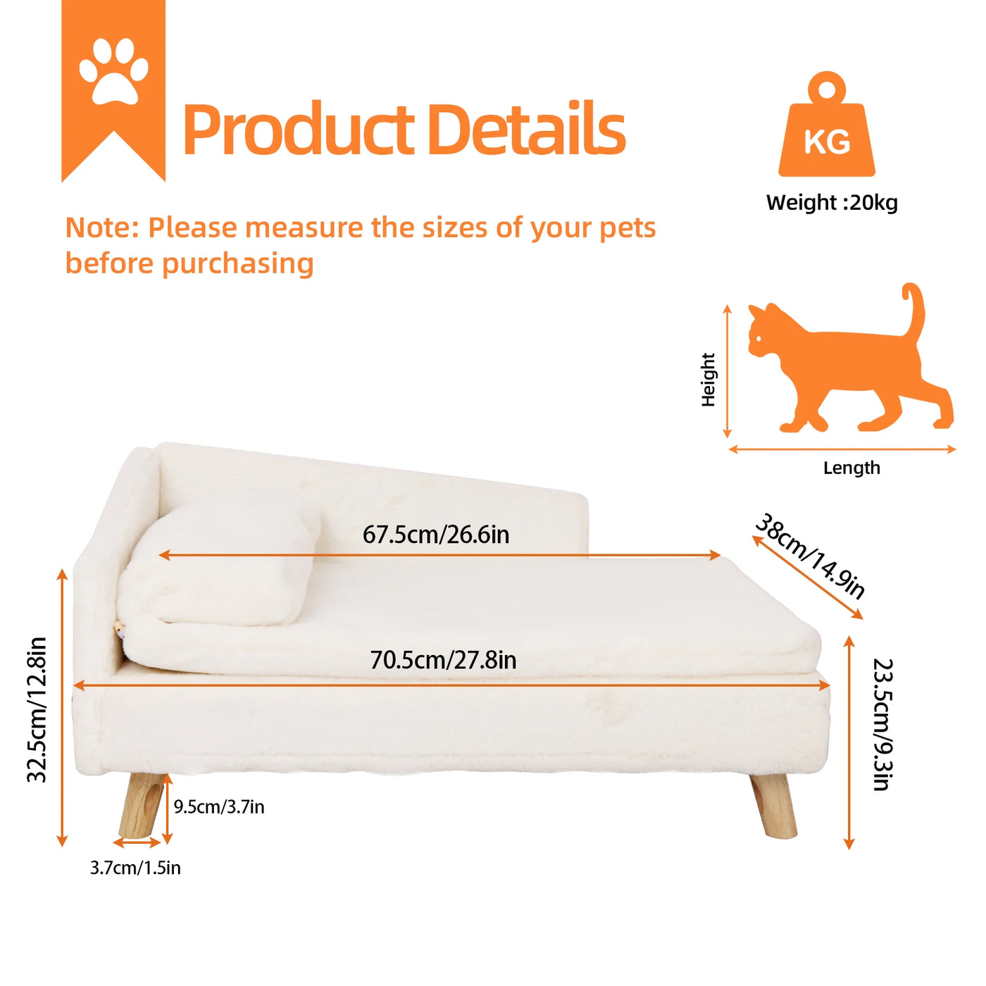 Nordic Elevated Pet Bed - Waterproof Sofa with Sturdy Wood Legs for Small Dogs & Cats